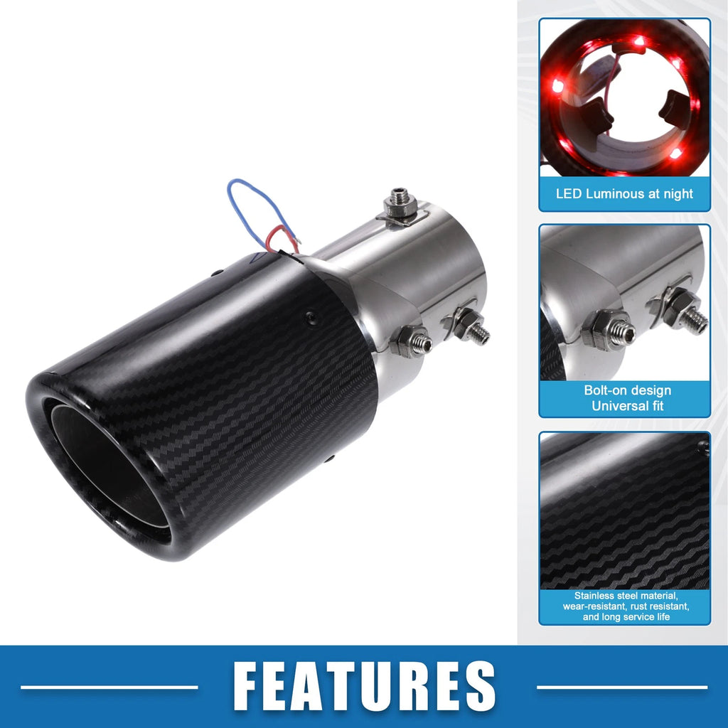 Exhaust Tip Tail Pipe with Red LED Lights 1.4-2.2Inch Inlet (Universal)