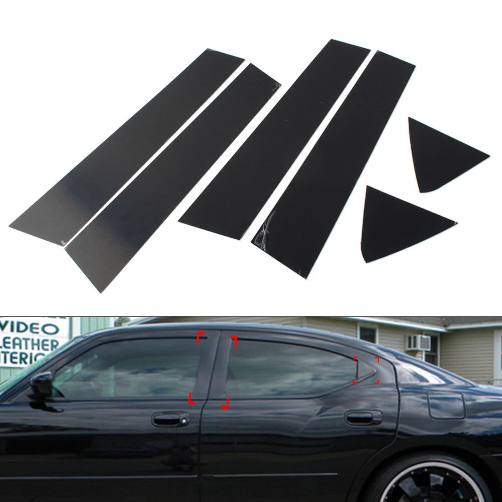 6 Pcs Car Window Pillar Posts Door Trim Bright Black for Dodge Charger (2006–2010)