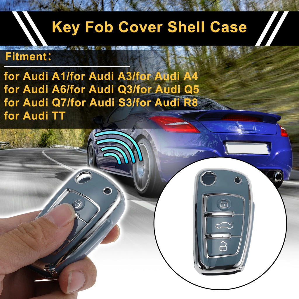 Key Case Slate Blue Edge TPU for Audi A1 A3 with 3 Buttons (2009–2020)