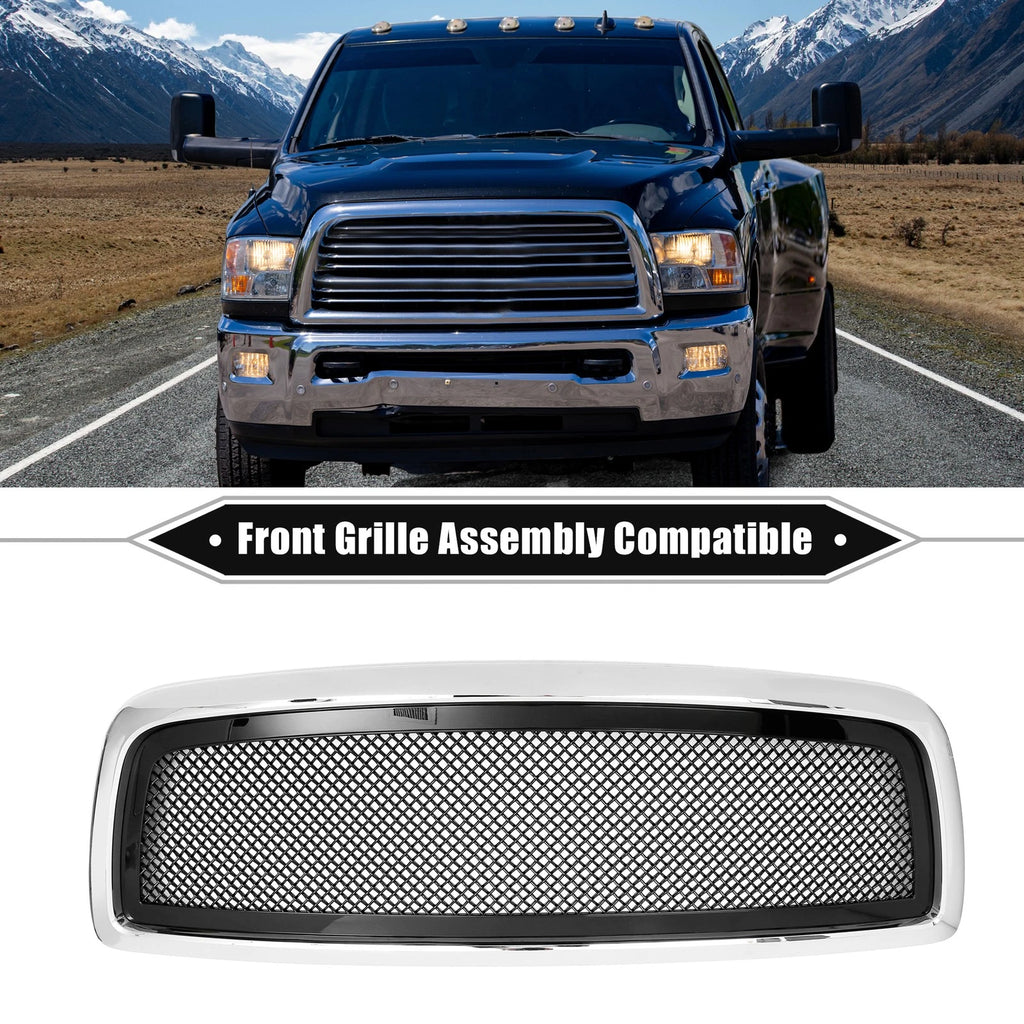 Front Grille Assembly Replacement for Dodge Ram 1500 Chrome Gloss Black (2013–2018)