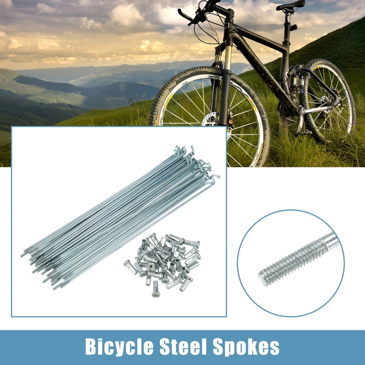 Bike Spokes 36pc 14G J Bend Steel 174mm with Nipples for Universal Cycling (—)