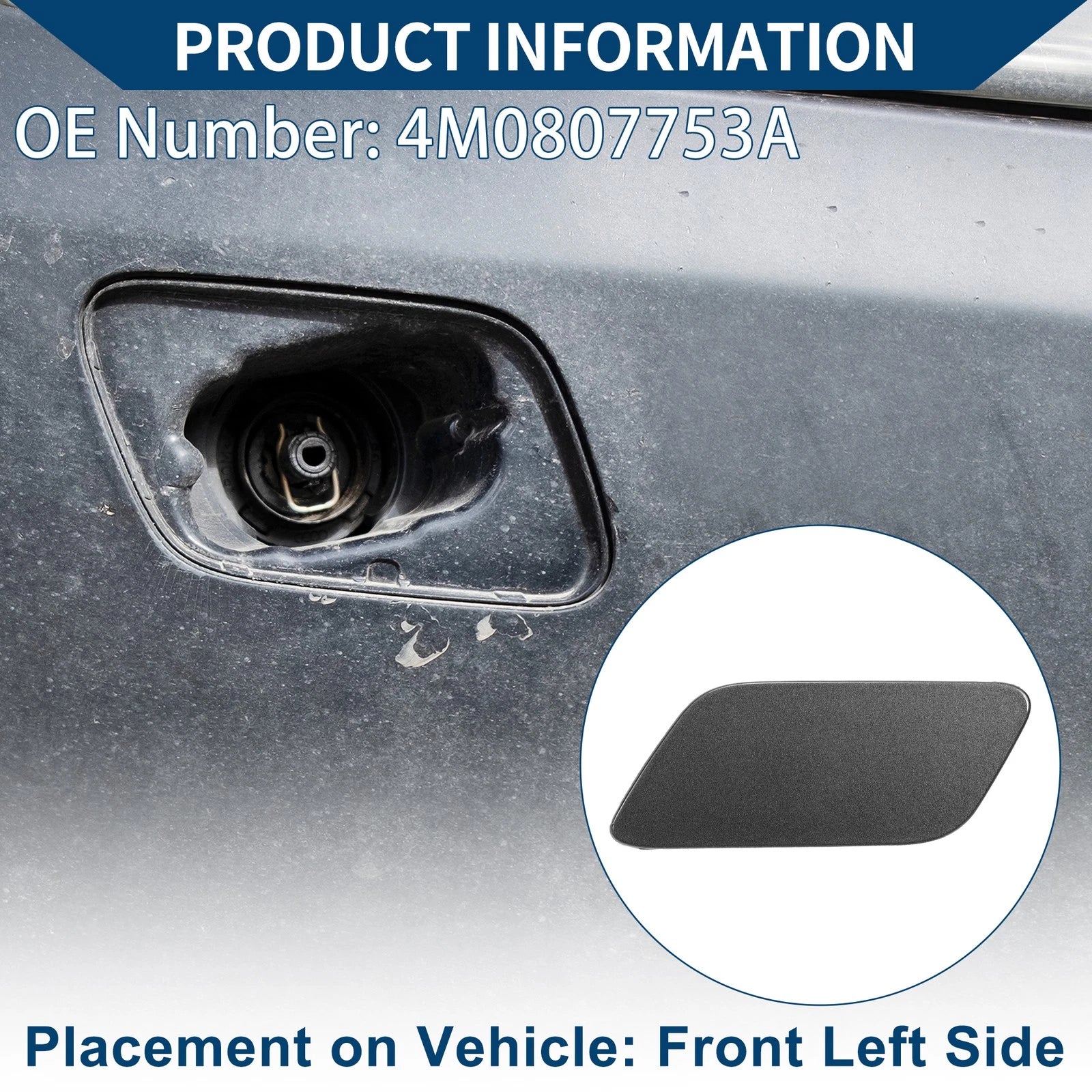 Front Left Washer Nozzle Cover Cap Replacement for Audi Q7 (2016–2021) Gray
