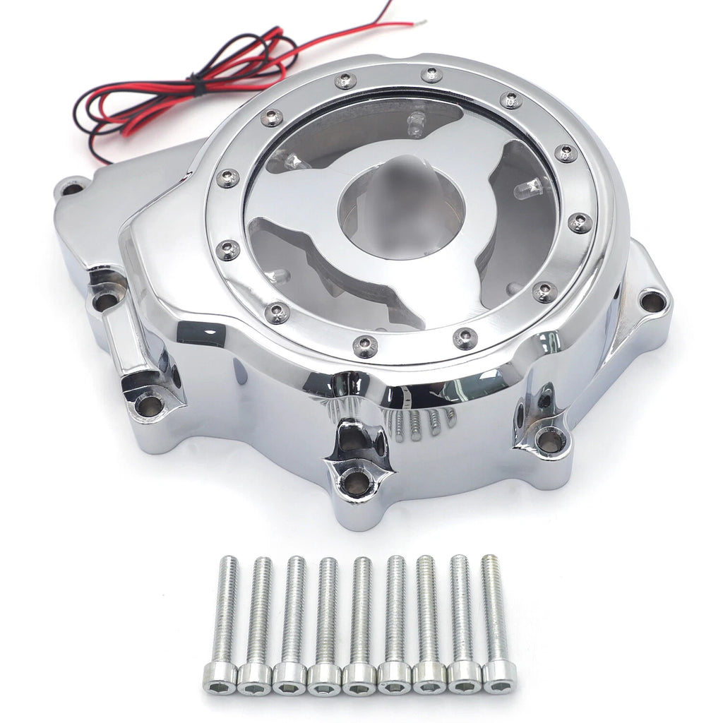 Chrome Left Engine Stator Cover w/ Green LED for Yamaha YZF-R (2006–2014)