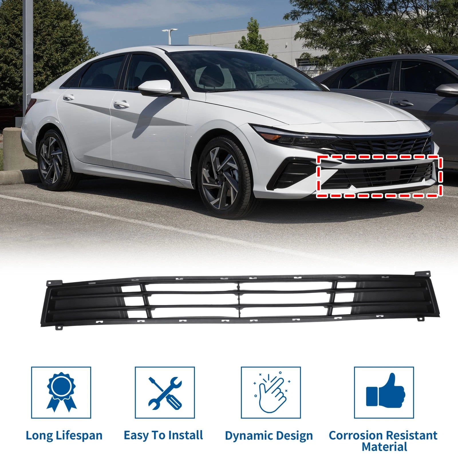 Lower Grille Front Bumper Grille Replacement for Hyundai Elantra (2008–2010)