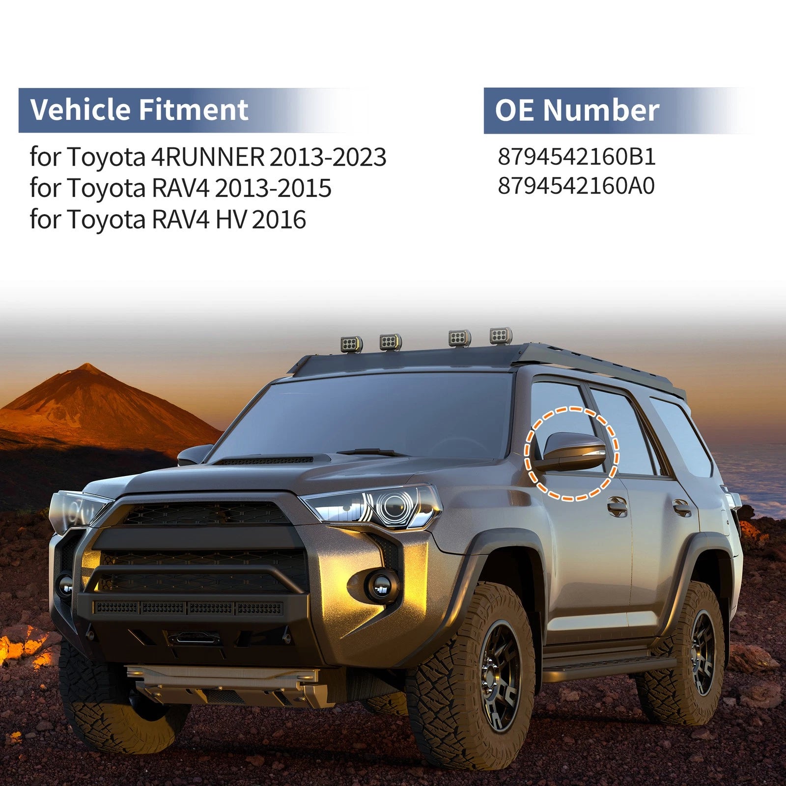 Left Side Mirror Cover Cap Replacement White for Toyota 4Runner (2013–2023)