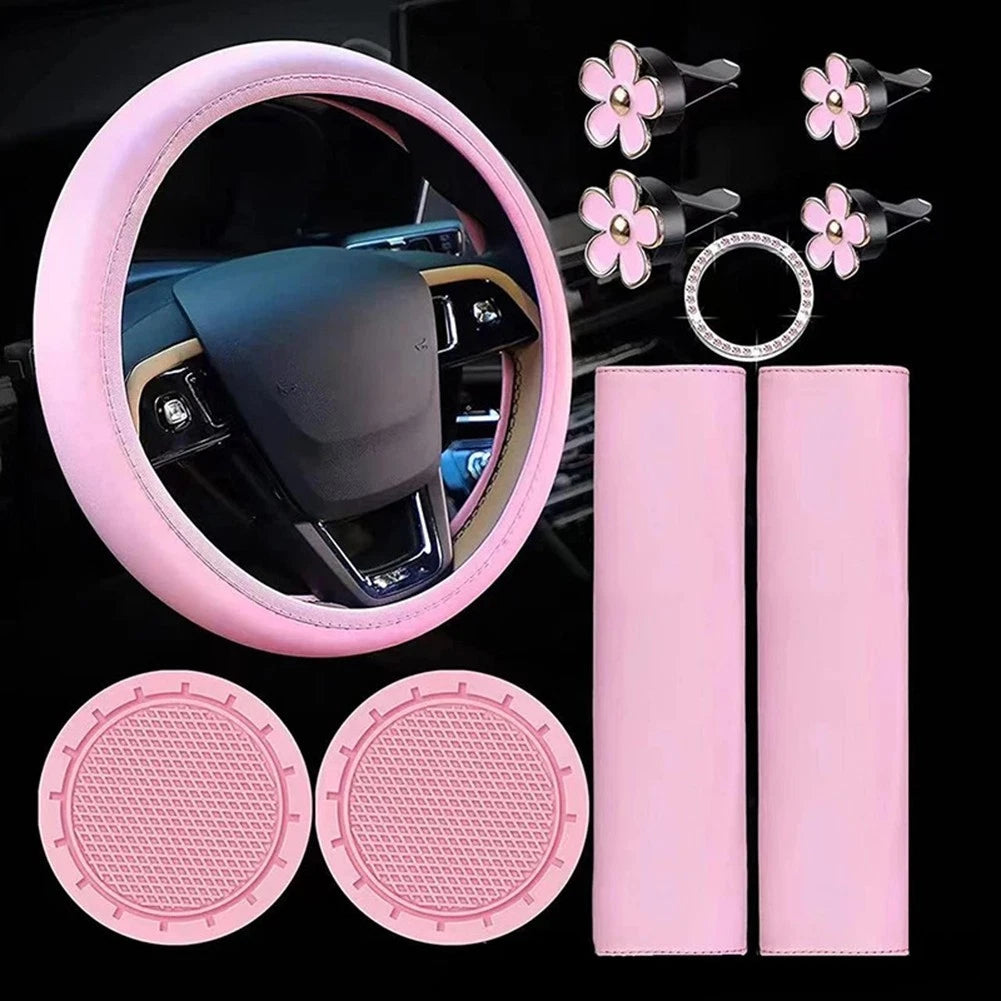 Steering Wheel Cover Set with Cup Holders for Women's Vehicles