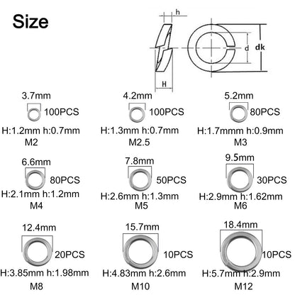 Stainless Steel Spring Washer Set of 480 for Vibration Resistance