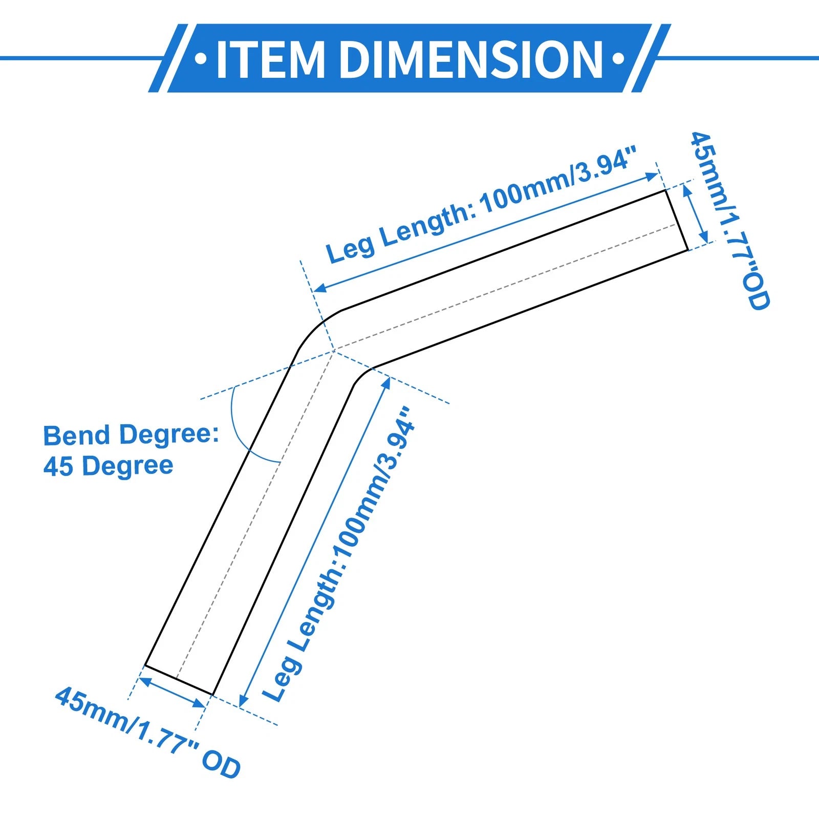 45° Intercooler Pipe for - 1.77" OD, 4" Length, Silver