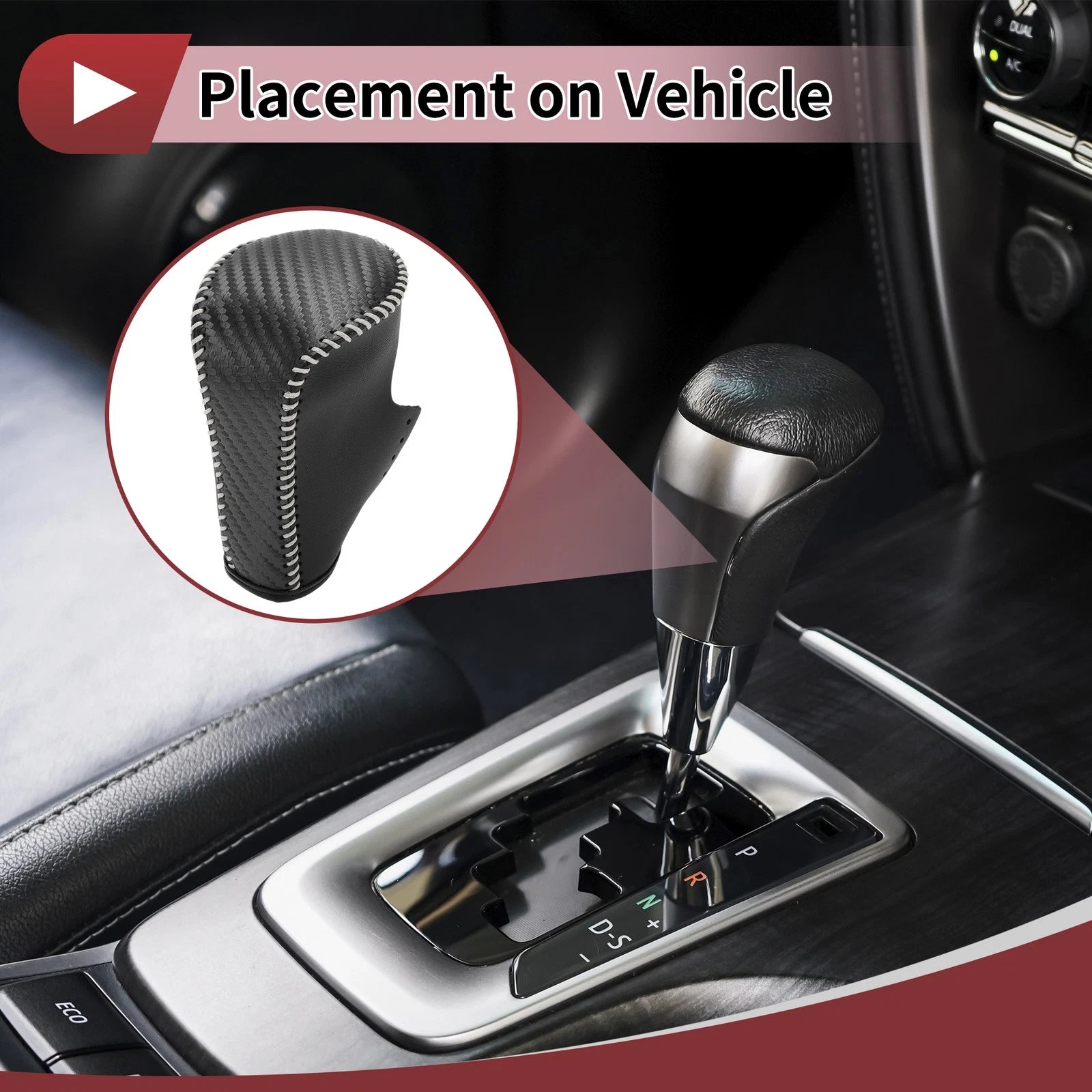 Gear Shift Knob Cover Replacement for Honda Accord (2008–2012) Black Carbon