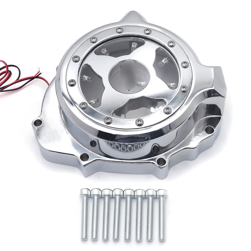 Chrome Left Engine Stator Cover with Green LED for Honda CBR 600RR (2003–2006)