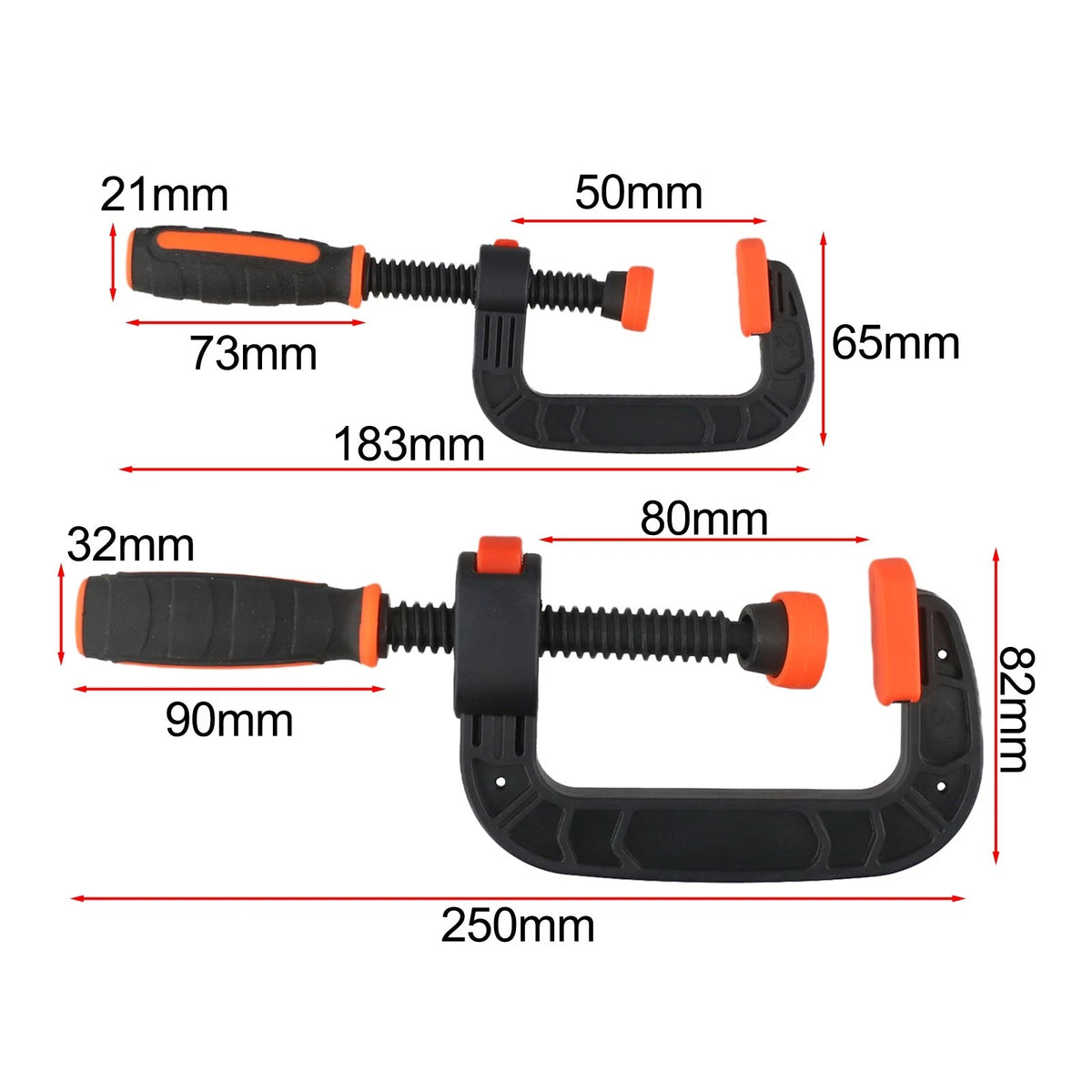 2X 2in 3in Engineering Plastic C Clamps for Fast Moving Screw Positioning Tool