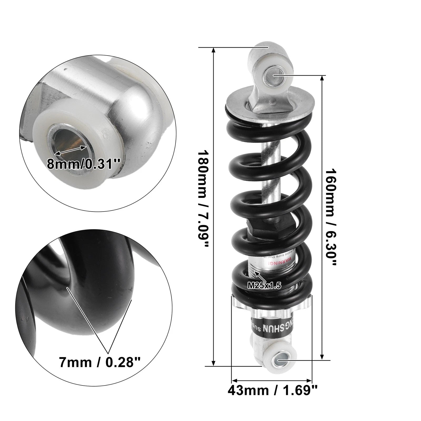 Rear Shock Absorber Spring 160mm 750lbs Heavy Duty for Scooter ATV (Universal)