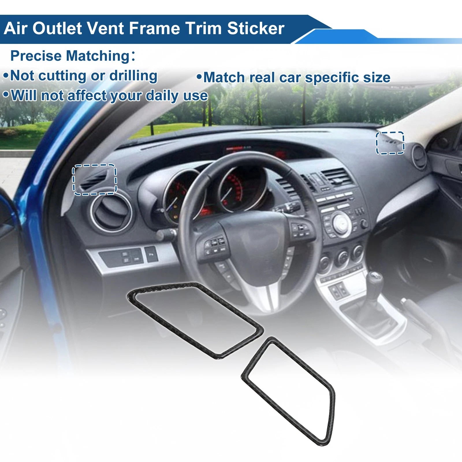 Air Conditioner Outlet Vent Trim Cover Frame for Mazda 3 (2010–2013) Black 2 Pcs