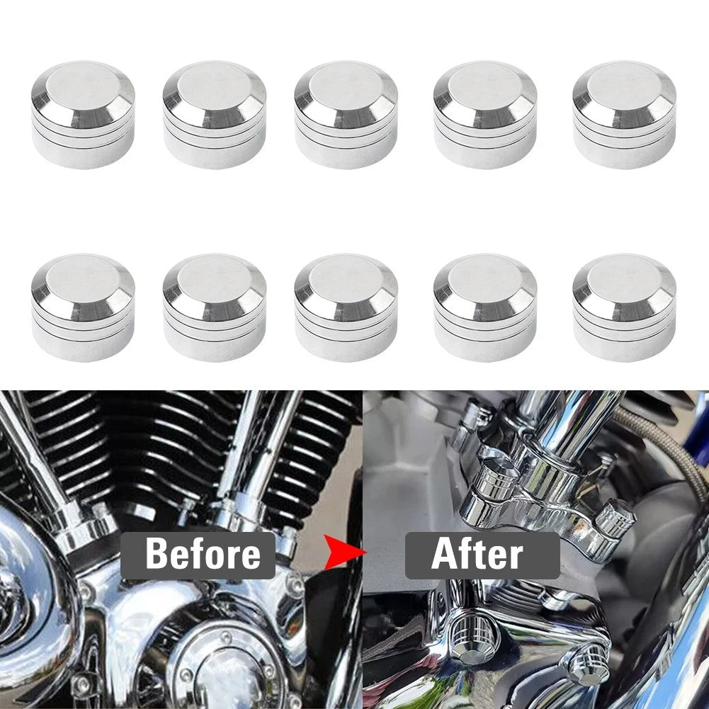 10x Chrome Engine Bolt Topper Caps Cover for Harley Dyna Softail (Not Apply)