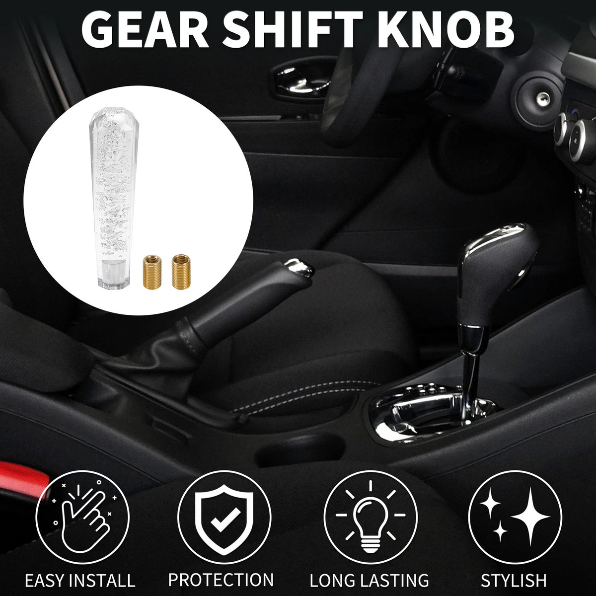 Set of 1 Gear Shift Knob with 2 Adapters for Universal Fit (20cm)