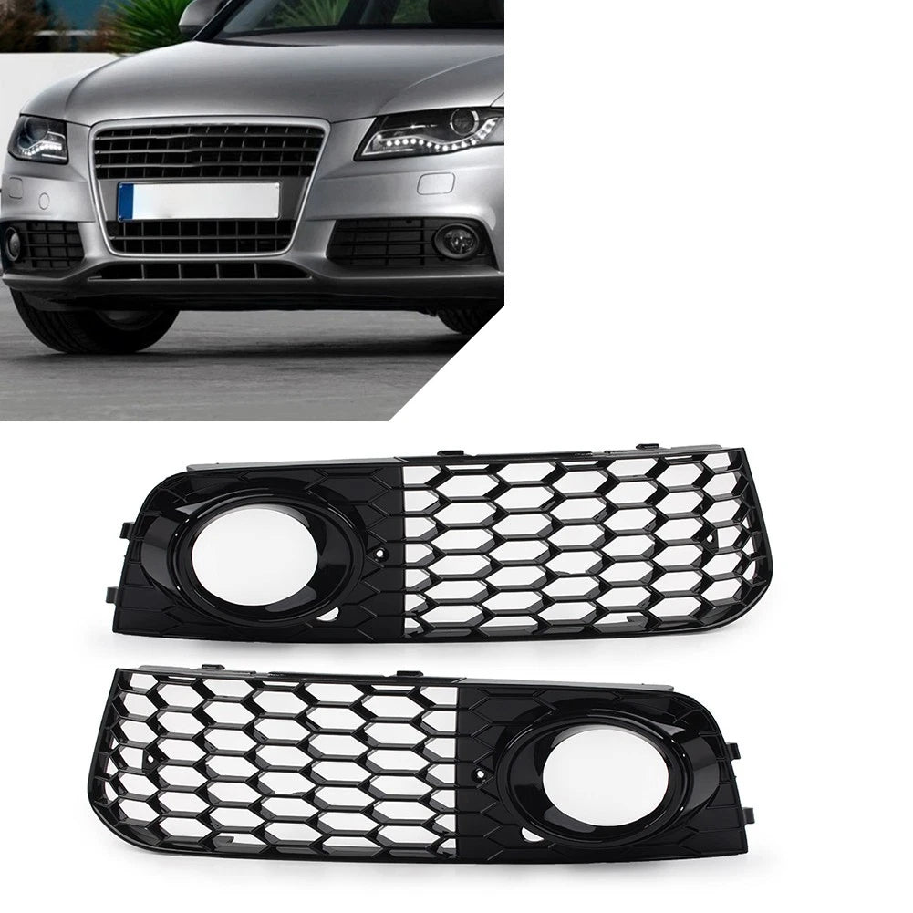 2X Front Fog Light Grille Cover for Audi A4 B8 (2009–2012) Black Hex Mesh
