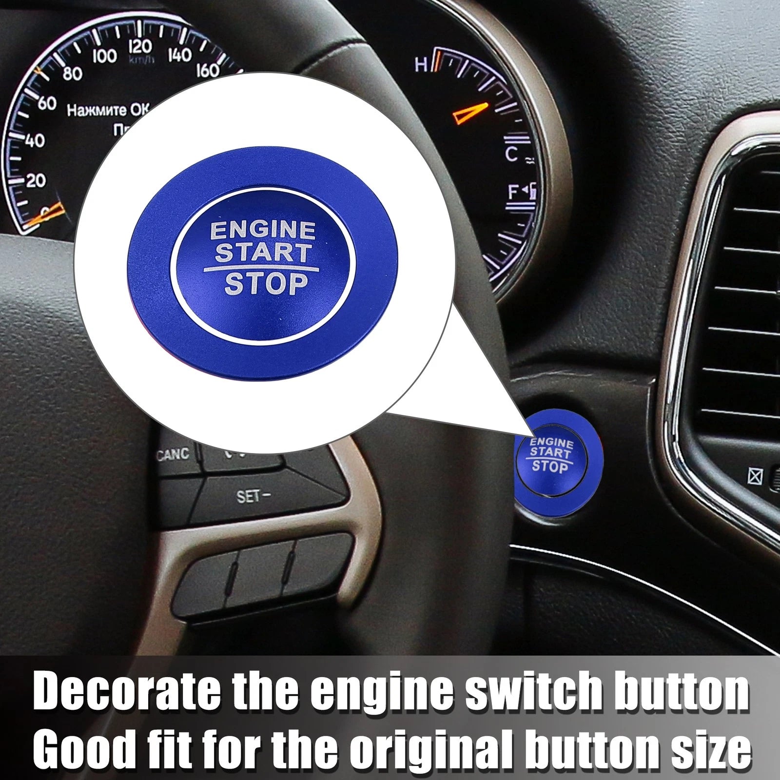 Engine Start Stop Button Cover Trim Kit for Jeep Cherokee for Dodge Blue (2014–2021)