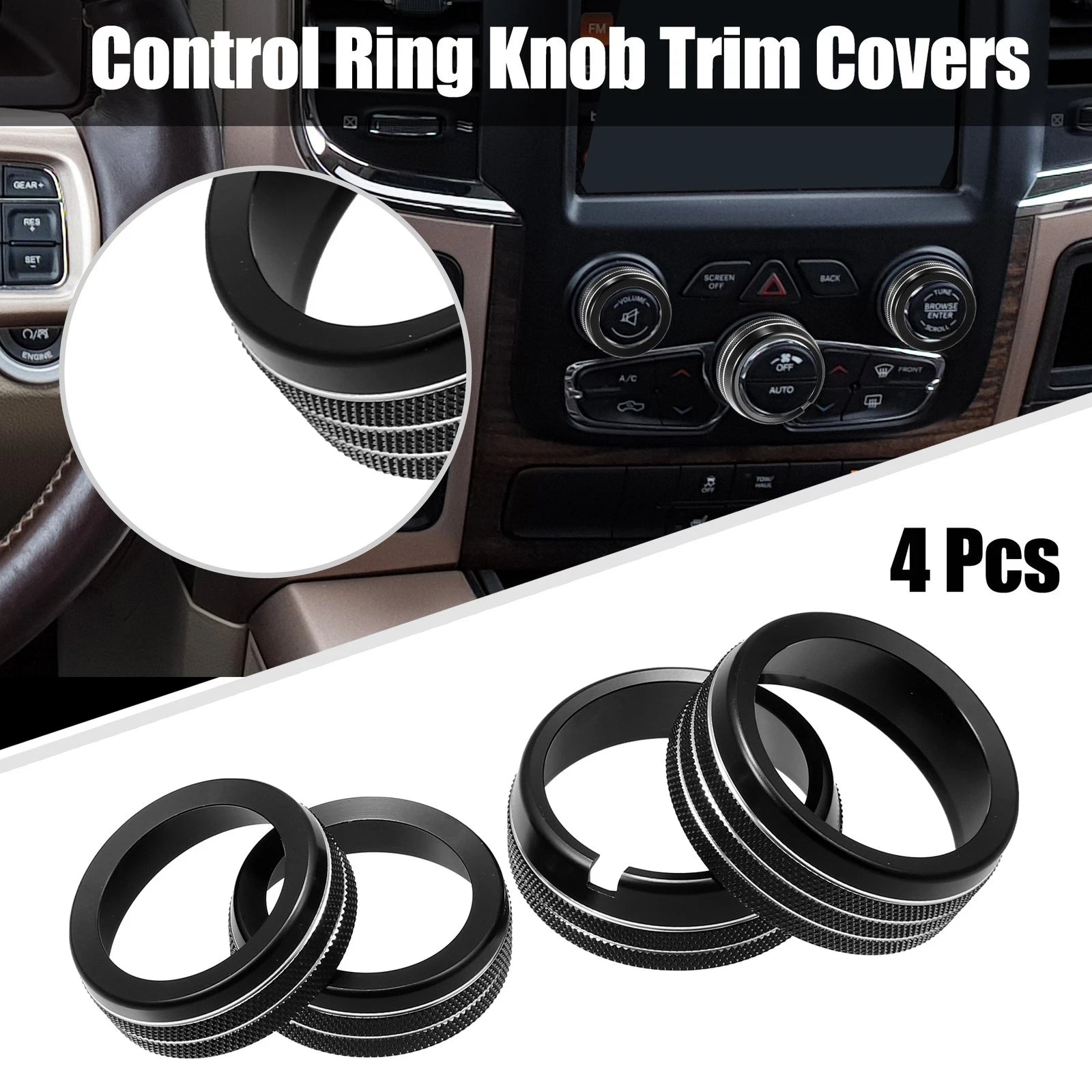 AC Switch Knob Cover Ring Trim Fit for Dodge Ram 1500 (2009–2018) Pack