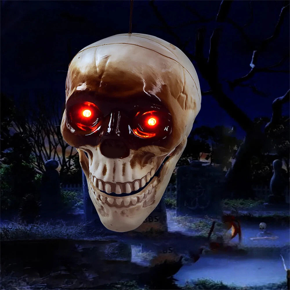 Halloween Skull Decoration with Red Light Eyes and Sound Effects