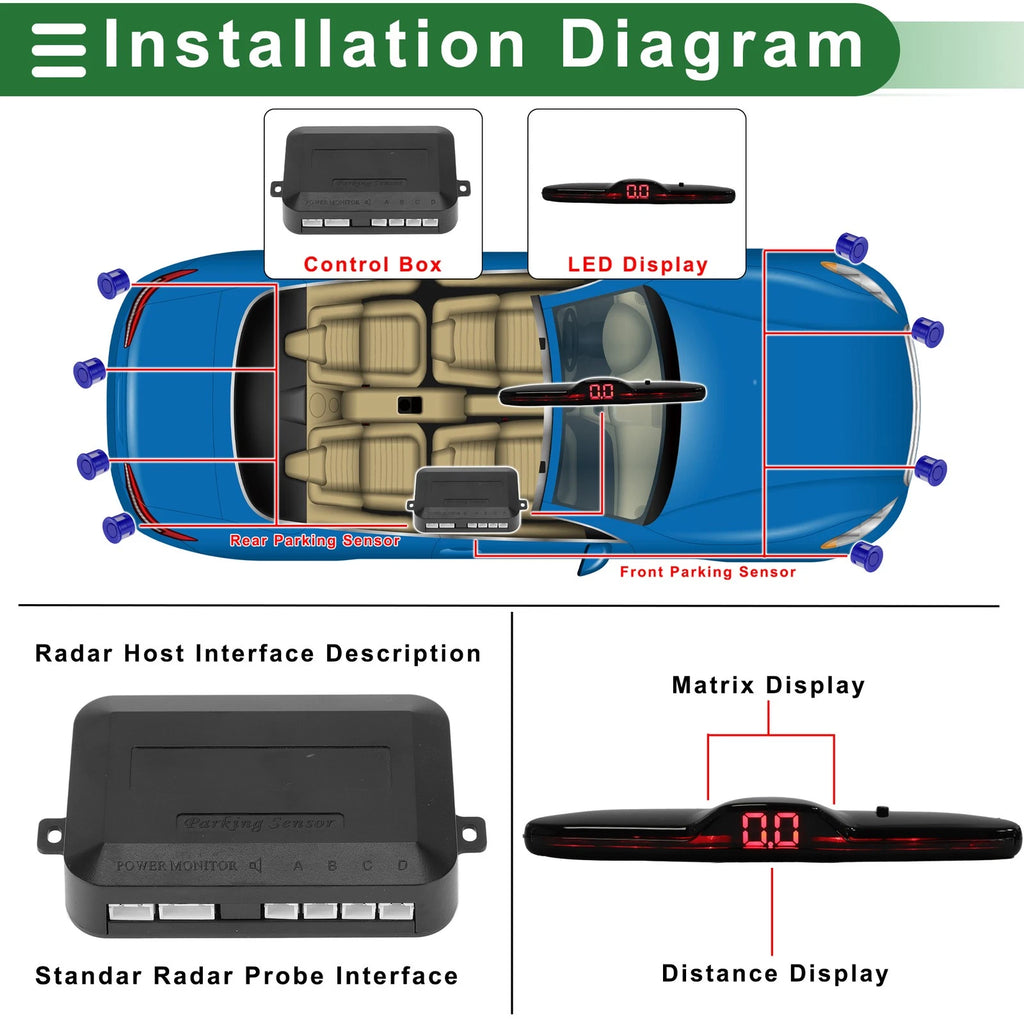 Set of 4 Reverse Parking Sensors for Auto Reverse Backup Radar System