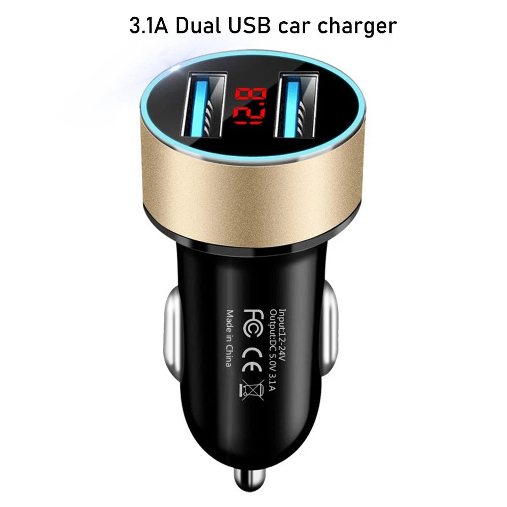 Universal 3.1A Dual USB Car Charger Cigarette Lighter Socket LED Display 12-24V