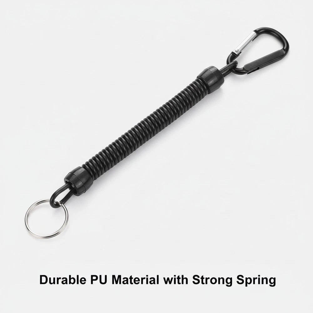 Coiled Fishing Lanyard with Spring Retraction for Rod Security