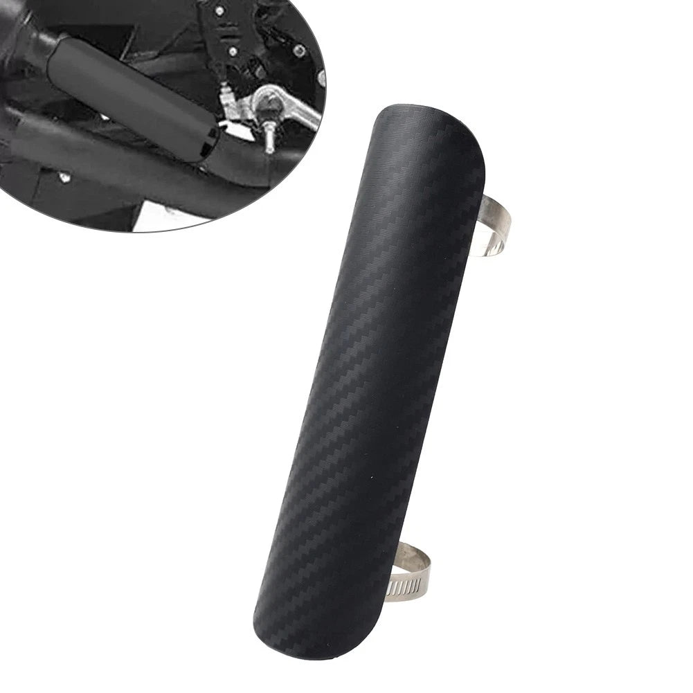Motor Universal Exhaust Muffler Pipe Heat Shield Cover Heel Guard Black+Silver