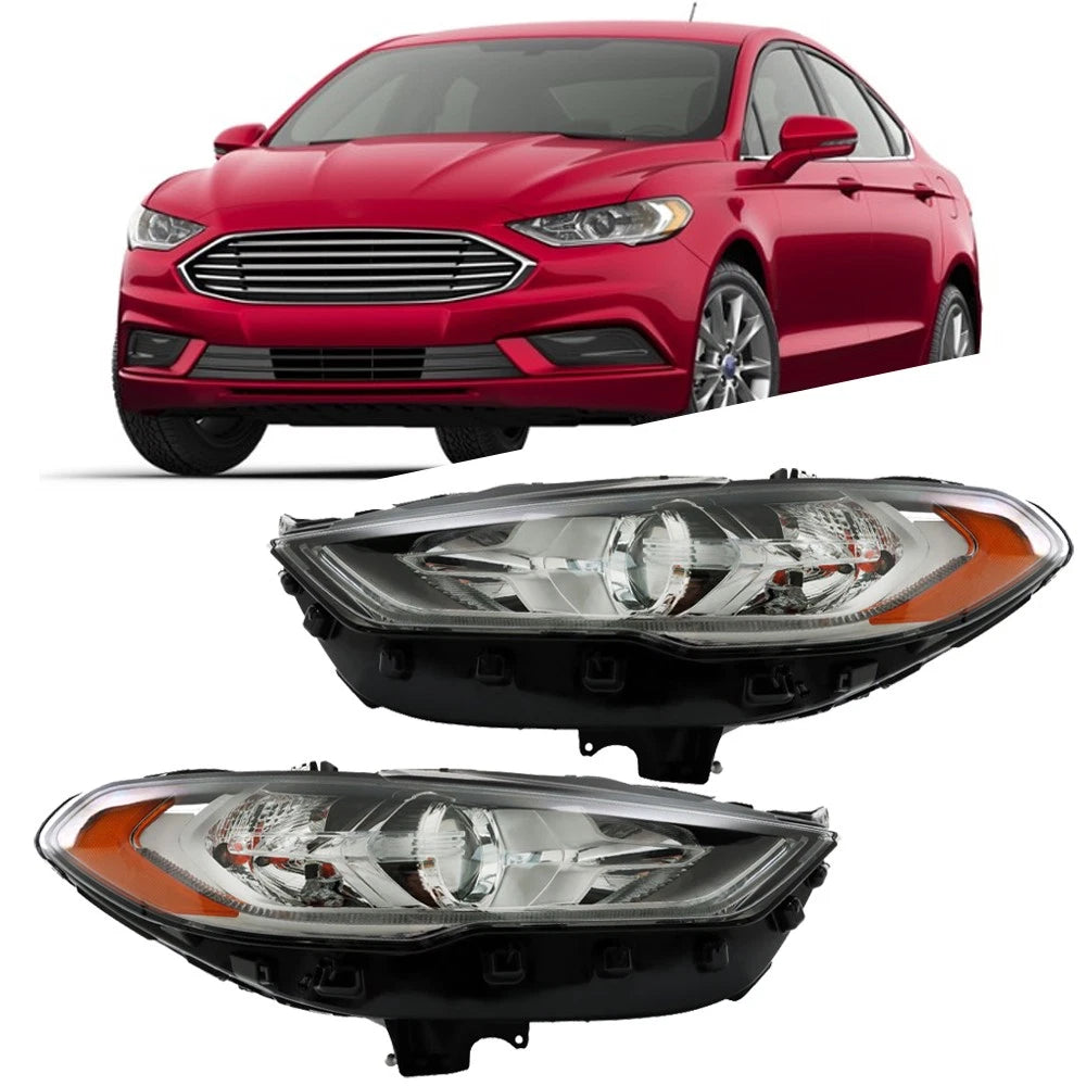 Headlight Set for Ford Fusion (2017–2019) Driver & Passenger Halogen LED DRL