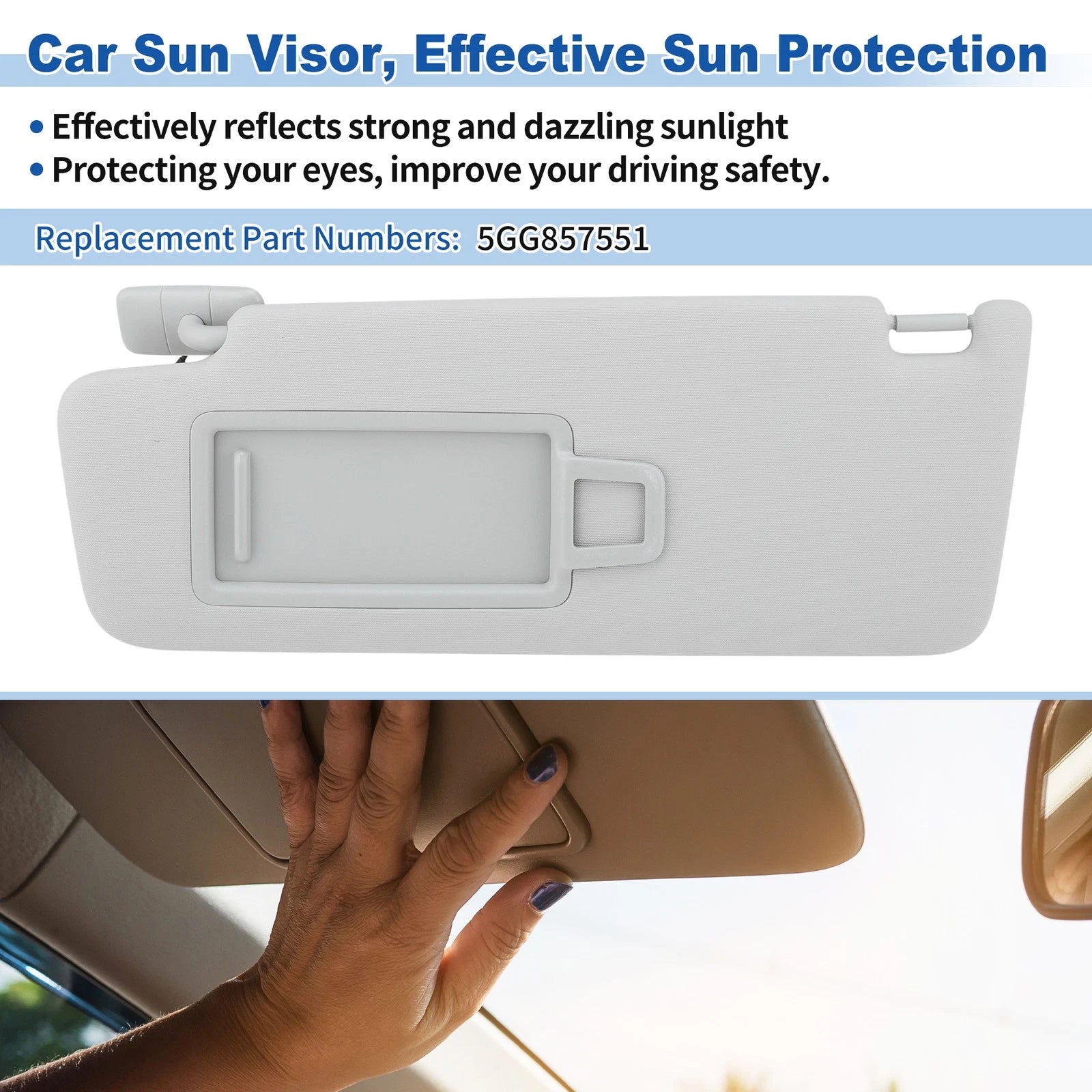 Left Side Sun Visor for Volkswagen Golf MK7 2013-2017 Replacement Gray
