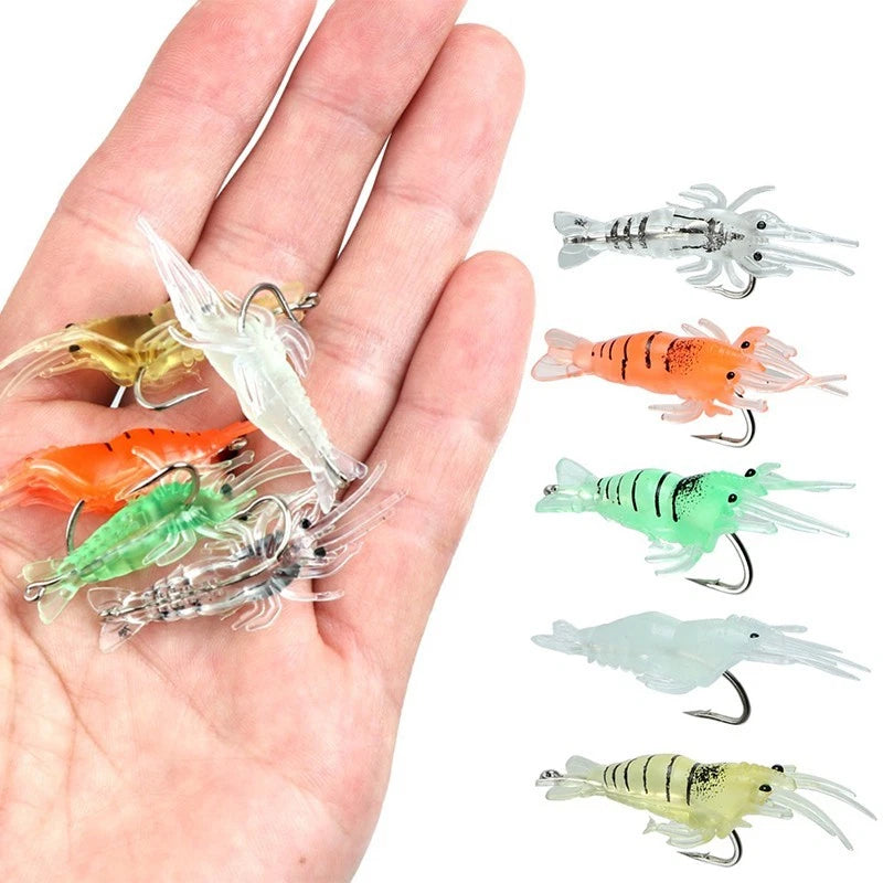 10 Pieces Soft Shrimp Fish Bait with Hook for Casting and Trolling