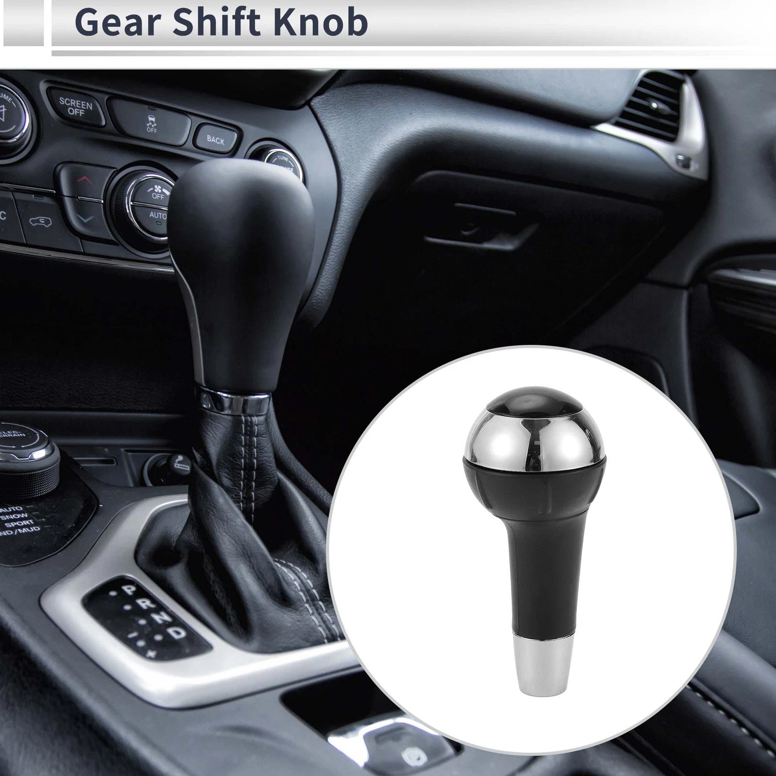 Automatic Shift Knob for FIAT 500 (2012–2017) Plastic Black Chrome Silver Tone
