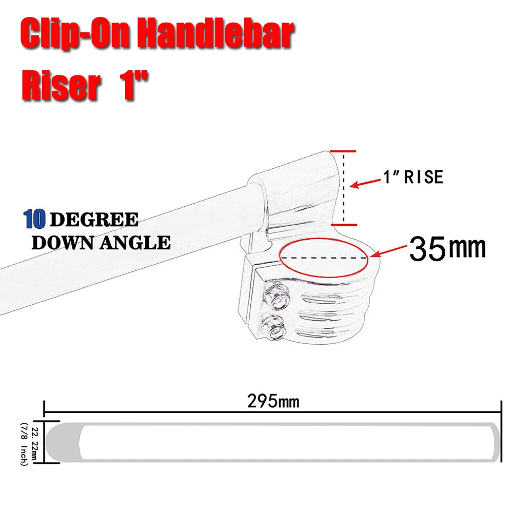 295mm Raised Riser Clip-On Handlebars for Universal Motorcycle (35mm Forks)
