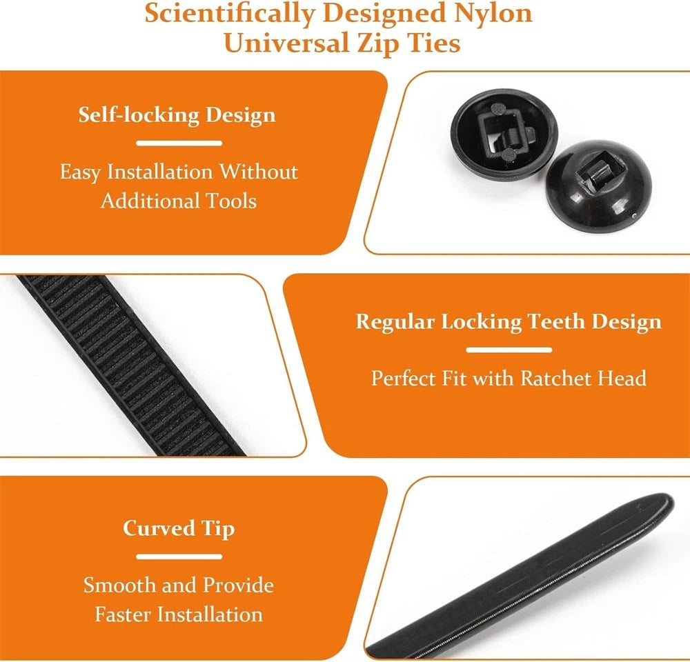 200Pcs Nylon Cable Tie Buckles with Pin & Button Design for