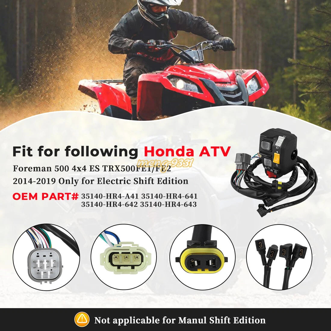 Left Handlebar Shift Start Stop Switch for Honda Foreman 500 (2005–2016)