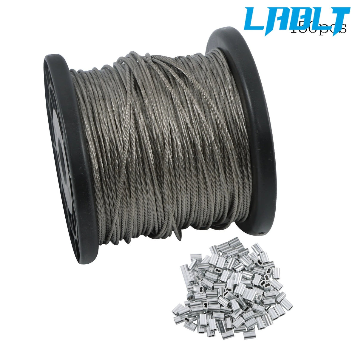 7x7 304 Stainless Steel Wire Rope 328FT with 150 Crimping Sleeves