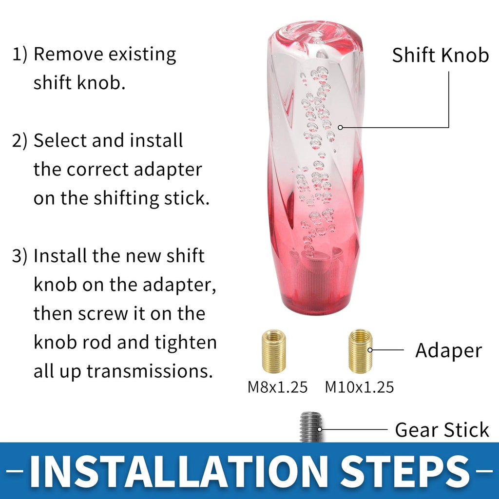 Shift Knob with 2 Adapters for Universal Vehicles (15cm, Acrylic Red Transparent)