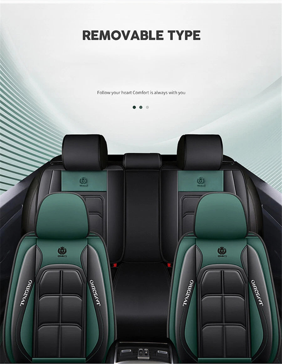 Full Set of Universal Green Black Leather Car Seat Covers