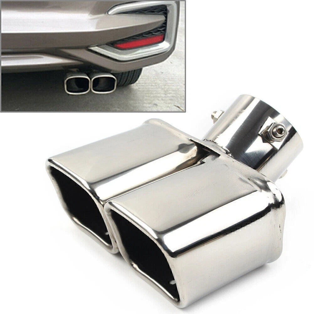 Universal Silver Dual Exhaust Pipe Tail Muffler Tip Square