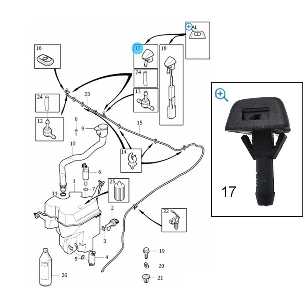 Front Windshield Wiper Spray Washer Nozzle for Volvo S40 S70 S80 C70 XC90 (1999–2009)