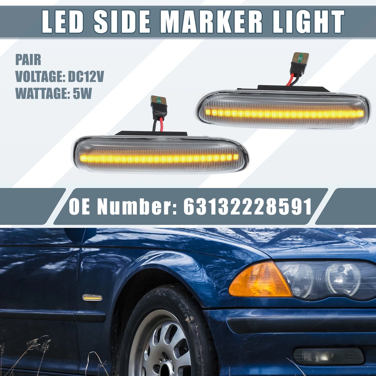 LED Side Marker Amber Light Clear Lens for BMW 325i 330i E46 (1999–2006)