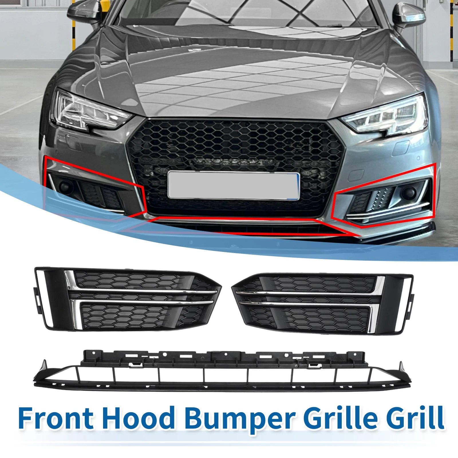 Front Lower Bumper Grille Grill for Audi A4 B9 2016–2018 Sport Style