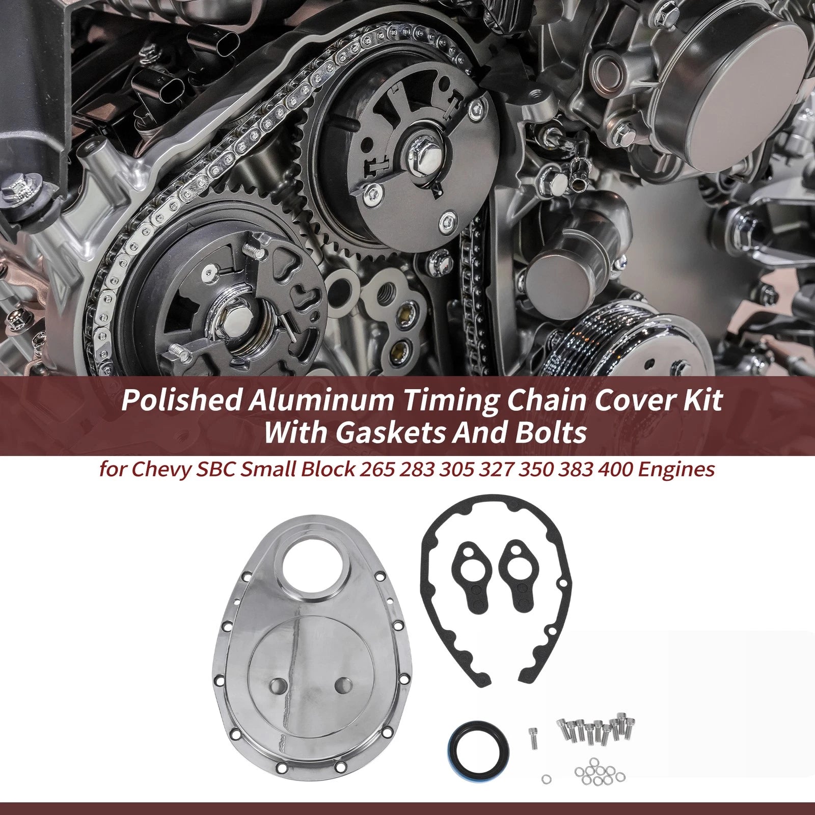 Timing Chain Cover Kit Polished Aluminum With Gaskets For Chevy (2011–2019)