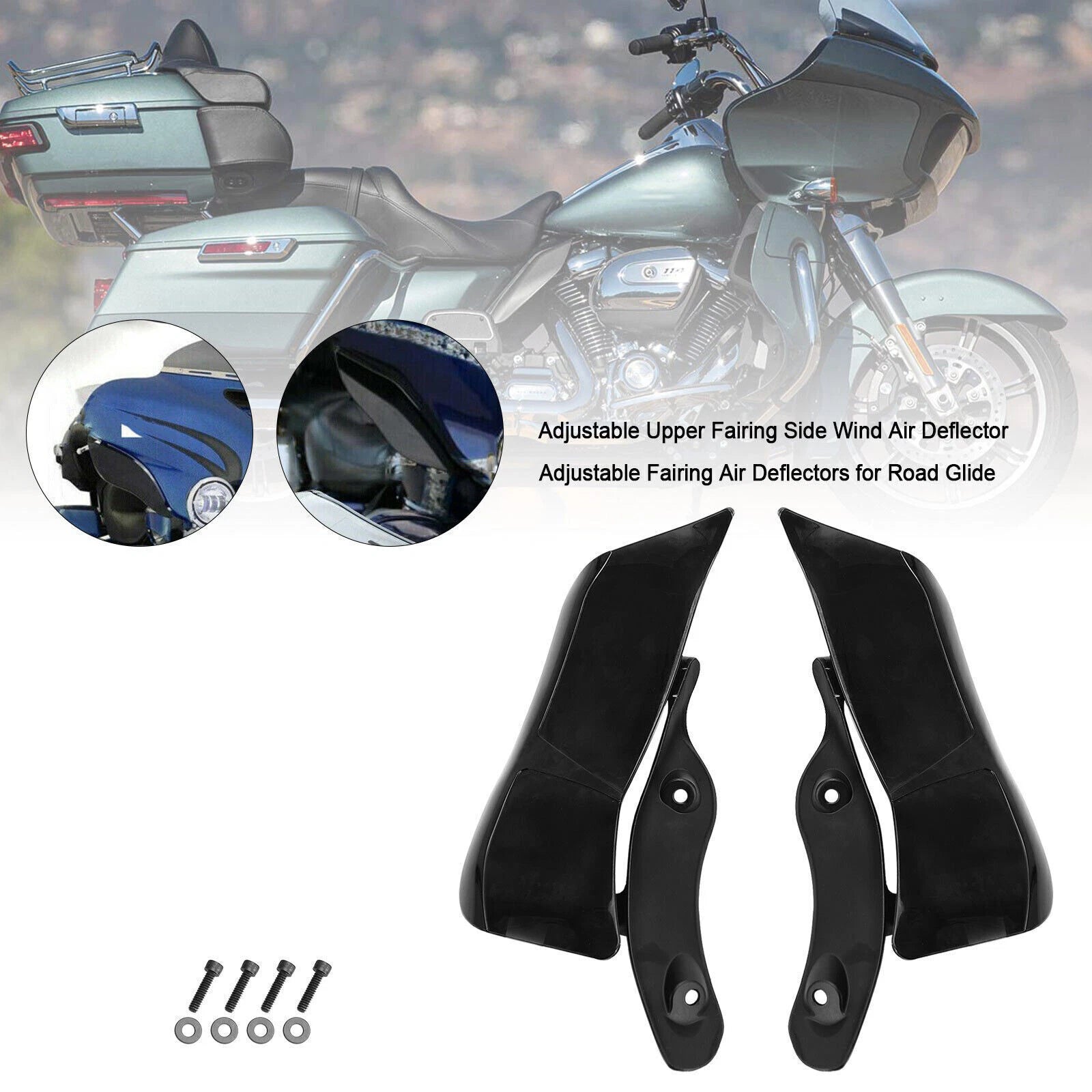 Adjustable Upper Fairing Side Wind Air Deflector for Road Glide (2015–2020) Black T9