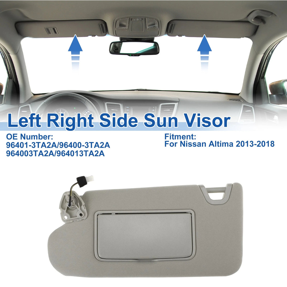 Set of 2 Sun Visors for Nissan Altima (2013–2018) No. 96401-3TA2A Gray