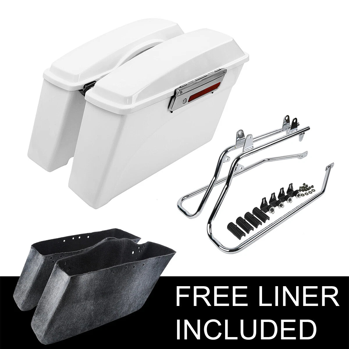 White Hard Saddlebags & Conversion Bracket for Harley Softail Heritage (1986–2017)