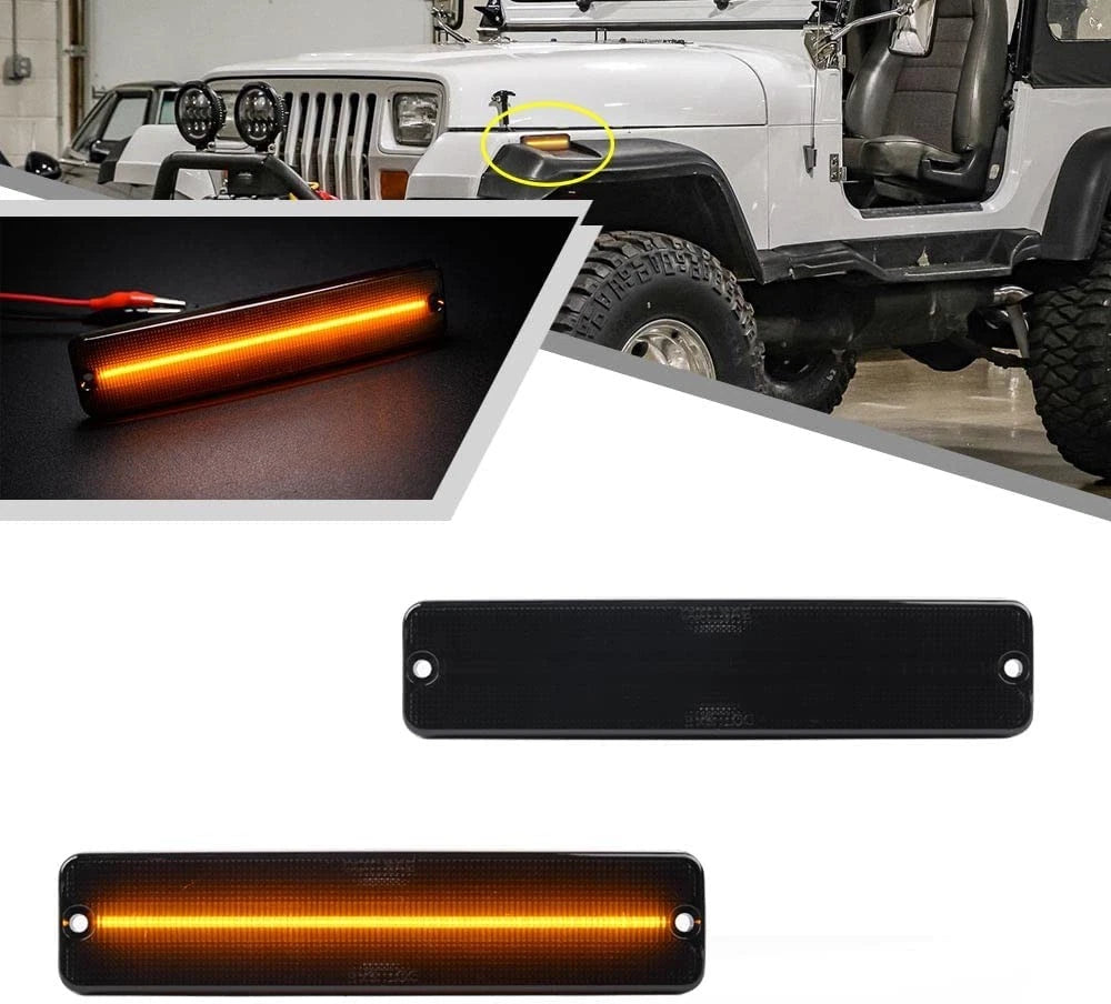 2X Smoked Amber LED Front Side Marker Light Lamp for Jeep Wrangler YJ (1987–1995)