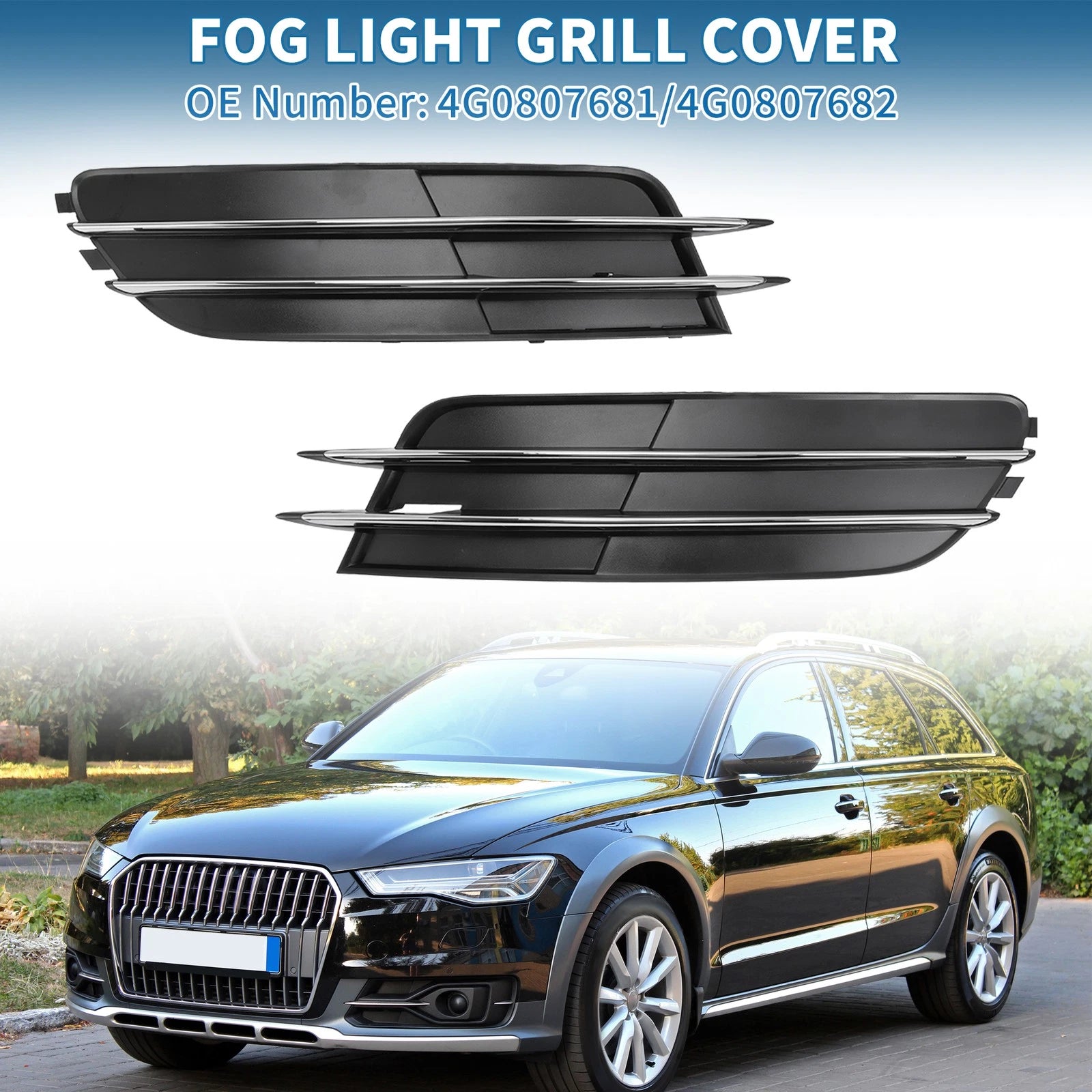 Front Fog Light Grill Pair Replacement for Audi A6 (2012–2015)