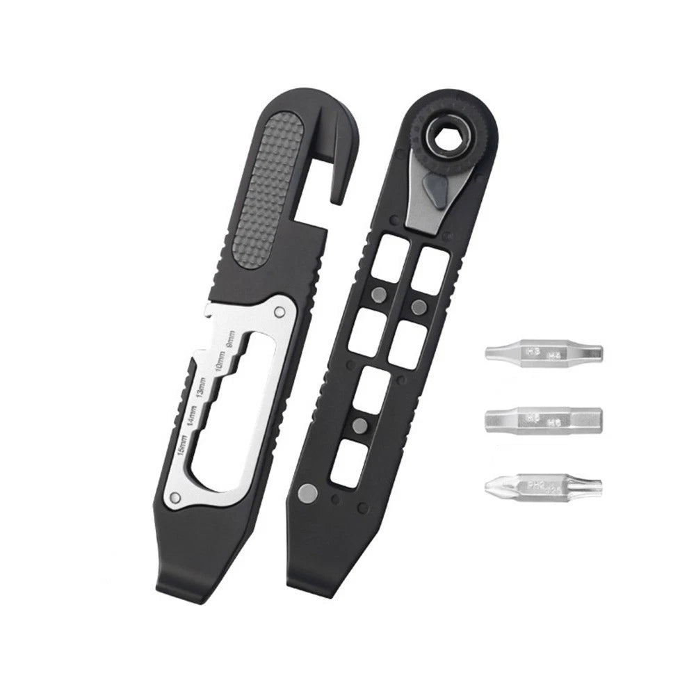 Metal Multifunctional Tire Lever Ratchet Wrench Screwdriver Bit Tool