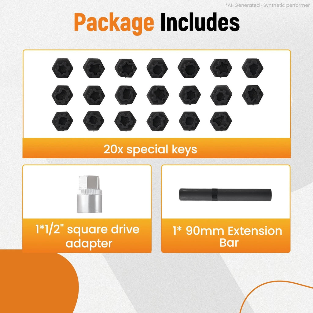 22pc Anti-Theft Wheel Nut Socket Key Set for VW Passat Tiguan (2006–2011)