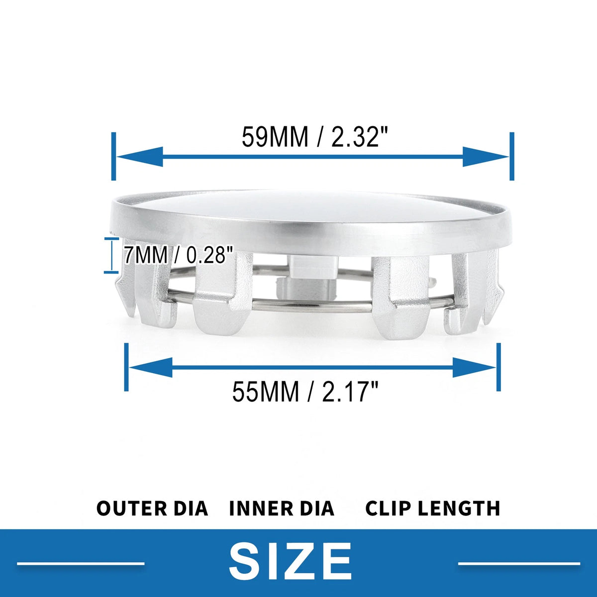 59mm Wheel Center Hub Cap for Universal Fit (Durable Silver Tone)
